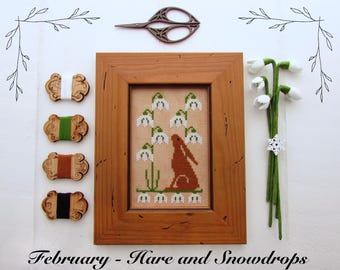 Hare and Snowdrops Cross Stitch Pattern - Spring Flowers - Instant Download PDF