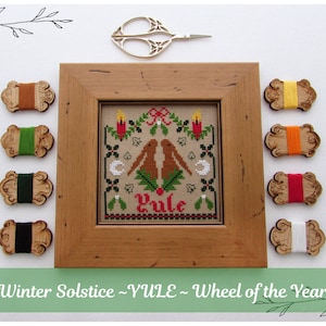 Lièvres de Noël au point de croix - Roue païenne de la wicca d'hiver de l'année - PDF à téléchargement immédiat