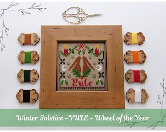 Yule Hares Cross Stitch Pattern - Winter Pagan Wicca Wheel of the Year - Instant Download PDF