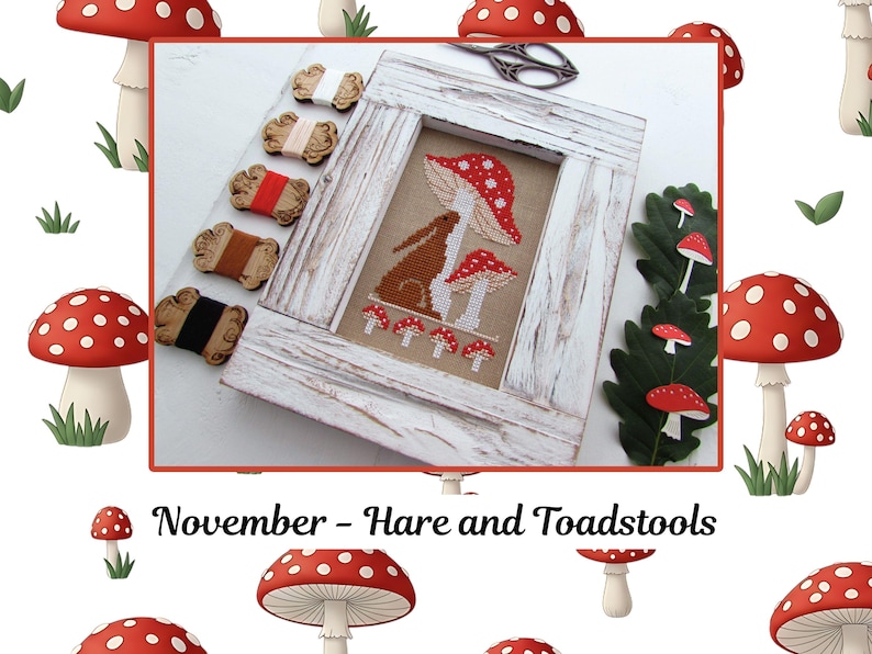 Hare and Toadstools Cross Stitch Pattern: Autumn Fall Toadstool ...