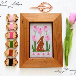 Hare and Tulips Cross Stitch Pattern-Spring Floral Rabbit Design-Instant Download PDF