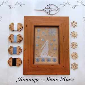 Snow Hare Cross Stitch Pattern - Winter Snow Scene - Instant Download PDF