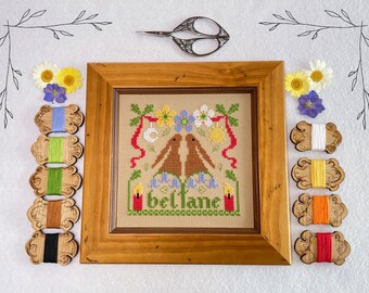 Beltane Hares Cross Stitch Pattern - Summer Pagan Wicca - Wheel of the Year - Instant Download PDF