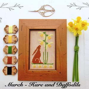Hare and Daffodils Cross Stitch Pattern - Spring Flowers - Instant Download PDF