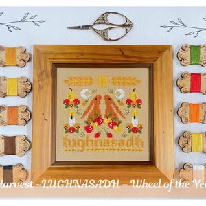 Patrón de punto de cruz de las liebres de Lughnasadh - Otoño pagano Wicca - Rueda del Año - Descarga instantánea en PDF