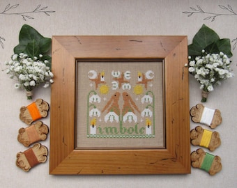Imbolc Hares Cross Stitch Pattern - Spring Wicca Pagan Wheel of the Year - Instant Download PDF