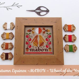 Mabon Hares Cross Stitch Pattern - Autumn Pagan Wicca Wheel of the Year - Instant Download PDF image 1