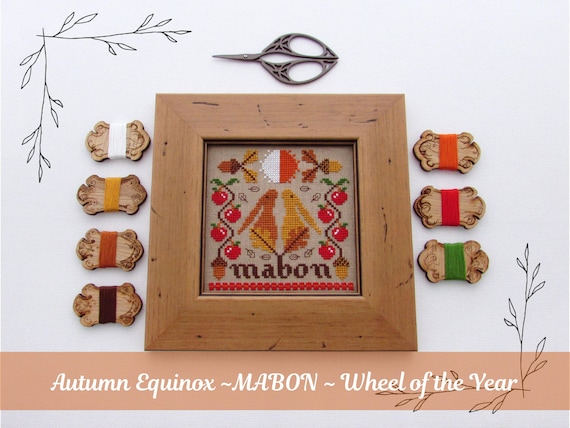 Mabon Hares Cross Stitch Pattern -  Autumn Pagan Wicca Wheel of the Year - Instant Download PDF