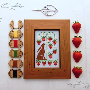 Hare and Strawberries Cross Stitch Pattern - Strawberry Cross Stitch - Instant Download PDF