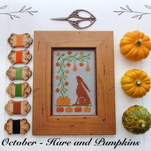 Hase und Kürbisse Kreuzstich Muster - Herbst Kürbis - Instant Download PDF