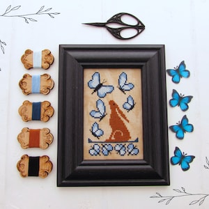 Hare and Butterflies Cross Stitch Pattern - Butterfly Cross Stitch - Instant Download PDF