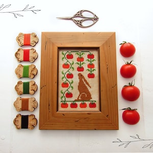 Hare and Tomatoes Cross Stitch Pattern - Bunny Rabbit Cross Stitch - Instant Download PDF