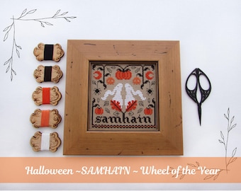 Samhain Hares Cross Stitch Pattern - Pagan Wicca Halloween Wheel of the Year - Instant Download PDF