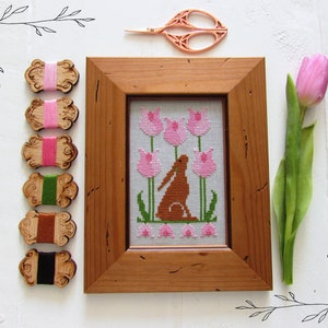 Hare and Tulips Cross Stitch Pattern - Tulip Cross Stitch - Instant Download PDF