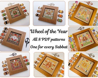 Wheel of the Year Cross Stitch Patterns - Eight Pagan Sabbat Wicca Patterns - Instant Download PDF's