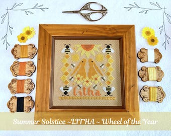 Litha Hares Cross Stitch Pattern - Summer Pagan Wicca - Wheel of the Year - Instant Download PDF