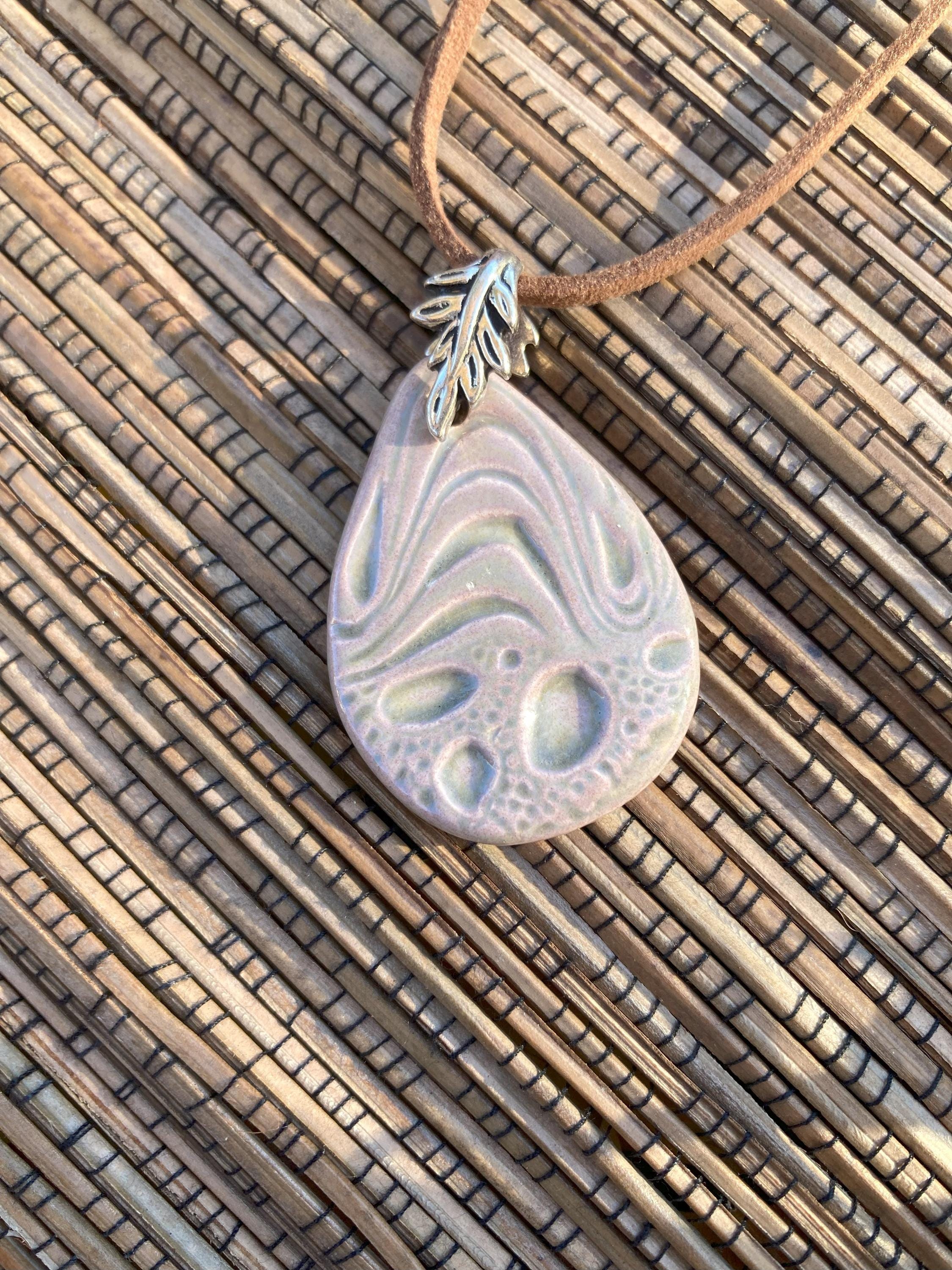 Glazed Ceramic Drop Necklace, Pendant Necklace, Leaf Bail - Etsy