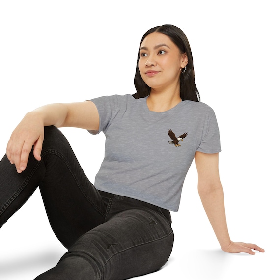 Eagle graphic Women Festival Crop Top, Stylish Summer Tee, Bohemian Aesthetic Shirt, Outdoor Concert Apparel, Trendy Graphic Top