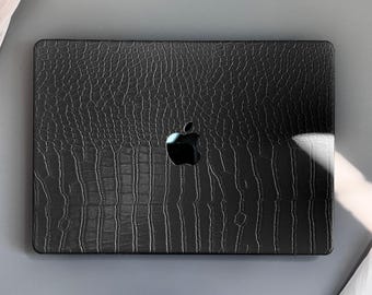 Luxury Black Crocodile Leather Case for Macbook Air 13 Case Pro 14, for Macbook Pro 13 15 16 Protective Cover Case for Air 15 11 12