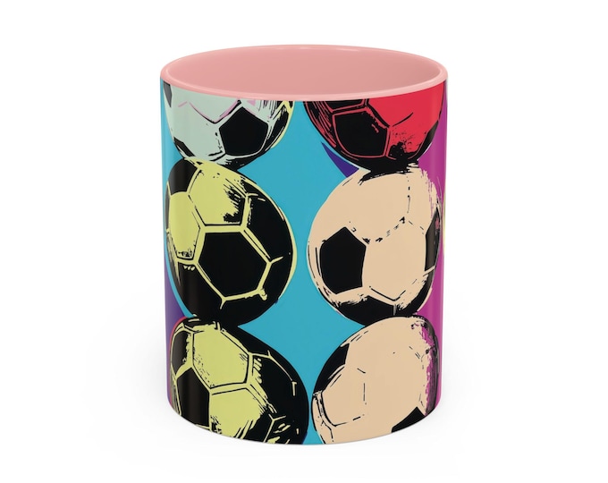 Coffee Mug, Colorful Pop Art Style Soccer Balls Mug, Soccer Fan Gift, Sports Lover Cup, Unique Gift for Soccer Players, Soccer Mom Gift,