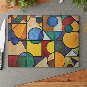 Abstract Glass Cutting Board, Kitchen Decor, Cooking Tool, Housewarming Gift, Colorful Pattern Glass Cutting Board