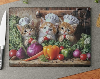 Tabla de cortar de vidrio para cocina con diseño de gatitos, regalo para amantes de los gatos, decoración de chef, tabla de queso de vidrio, tabla de cortar de vidrio, regalo para amantes de la comida, regalo para gatos