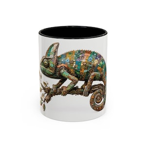 Assemblage Art Patchwork Chameleon Mug | Accent Coffee Mug 11oz 15oz