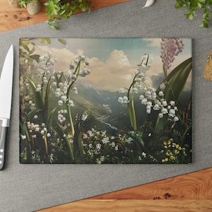Lily of The Valley Glass Cutting Board, Floral Decor, Board, Housewarming Gift, Nature Lover Gift, Glass Cheese Plate, Mother&#39;s Day Gift