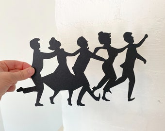 10 Black or white Bunny Hop Dancing Die Cuts outs, dancing Die Cut, Punch, Decoration, man and woman shape, Paper Shape Cutouts, silhouette