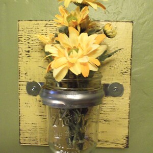 Mason Jar Wall Decor, Wall vase, mason jar sconce, wall mounted jar organizer, candle holder, country flower vase, Mason Jar Wall Sconce image 2