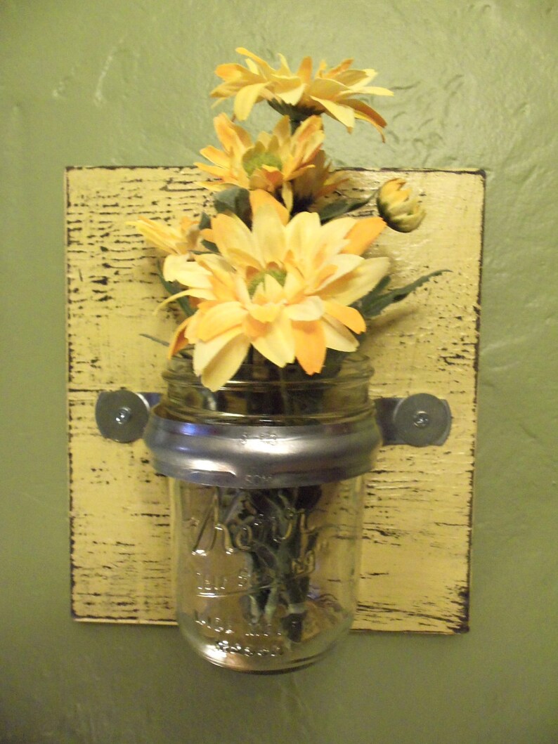 Mason Jar Wall Decor, Wall vase, mason jar sconce, wall mounted jar organizer, candle holder, country flower vase, Mason Jar Wall Sconce image 2