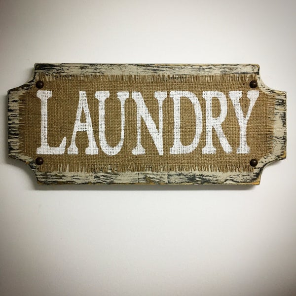 LAUNDRY Room sign, Gray wood, Burlap, Vintage looking, Burlap sign, Beach Style, cottage style signs, laundry room decor, dirty laundry, old