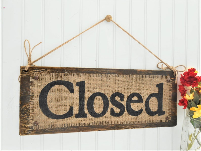 Business Sign, OPEN CLOSED, two sided, double sided, open and closed sign, Shop Decor, Boutique signs, BURLAP, shabby chic, Boutique signs image 2