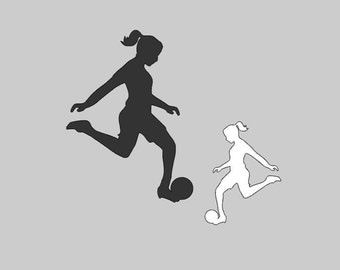 10 Black or White Soccer girl profile cutouts, soccer player Silhouette, ball Cutouts, Punches, Decorations, white black shape, Paper Cutout