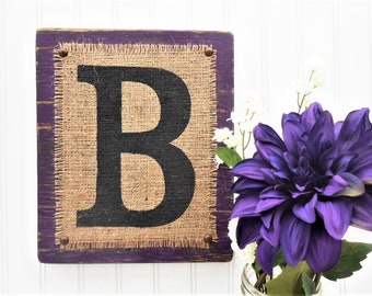 Custom letters, Letter B, Rustic Burlap Monogram, Painted Burlap Sign, wood letter signs, wooden letters for wall, personalized gift, rustic