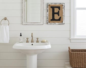 Bathroom Monogram Wall Decor, Personalized 12x10 Rustic Bathroom Art