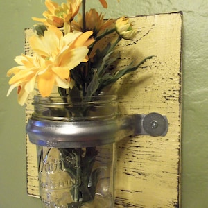 Mason Jar Wall Decor, Wall vase, mason jar sconce, wall mounted jar organizer, candle holder, country flower vase, Mason Jar Wall Sconce image 1
