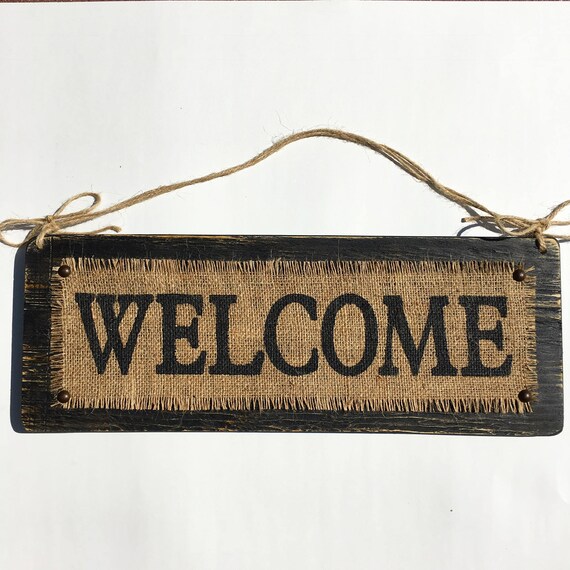 Welcome Sign Distressed Front Door Welcome Sign Black Etsy