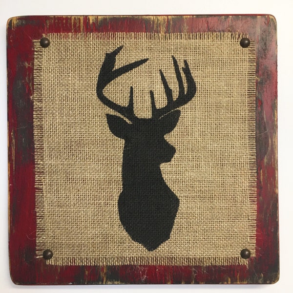 Camp sign, burlap deer sign, animal signs, rustic camp decor, cabin, camp, cottage, lakehouse decoration, wildlife prints, hunting prints