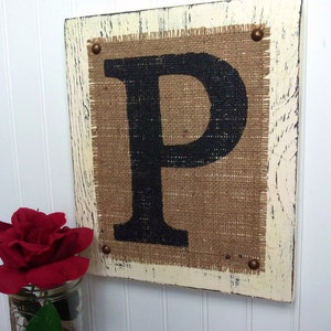 Monogram LETTER Sign, Burlap Wood Sign, Custom letter color, farmhouse signs, Personalized Wedding Gift, Housewarming Gift, wedding gift image 3