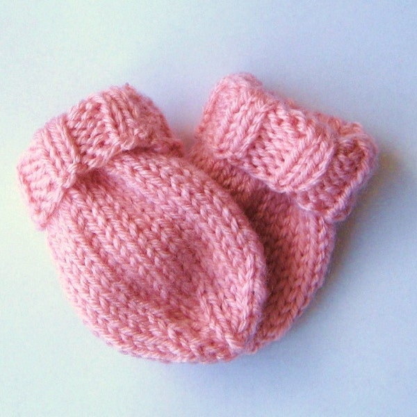 Rose Pink Thumbless Mitts Hand Knitted Baby Mittens 0-9 months Handmade Knit