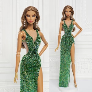Vestido de noche para muñeca Fashion Royalty, FR2, FR6, Nuface Green Bead Integrity, ropa de juguete, atuendo D285