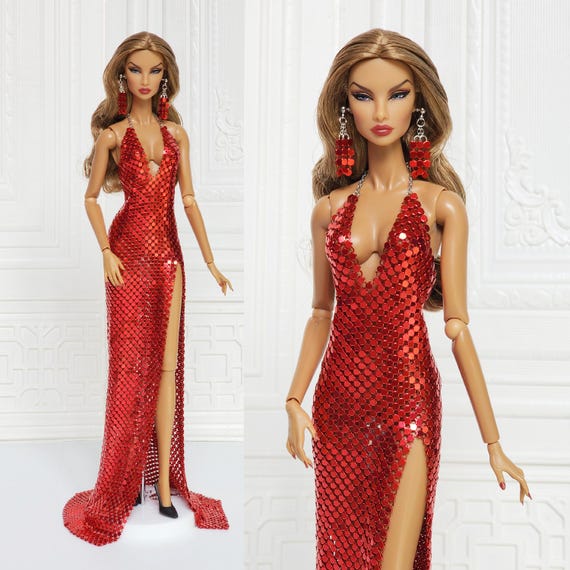 12in Doll Clothes Red Metal Mesh Halter Neck Mermaid Dress 12in Doll Clothes Red Metal Mesh Halter Neck Mermaid Dress