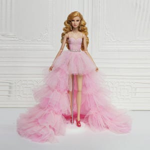 12in Doll Clothes Pink Ruffled Tulle Prom Dress For Fashion Royalty Doll, FR2, FR6, Nuface, Poppy Parker Integrity Toy Outfit D026E