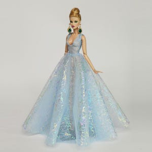 12in Doll Clothes Blue Glint Bouffant Dress Clothes For Fashion Royalty Doll, FR2, FR6, Nuface, Poppy Parker Integrity Toy Outfit D010A
