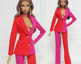 Doll Clothes Fashion Royalty 12" FR2, FR6, Nuface Red Pink Slim Suit Two Tone Shirt Trousers D292D