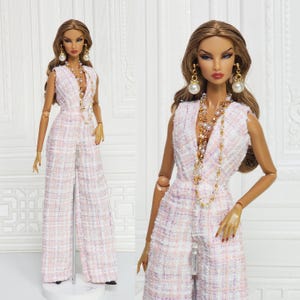 12in Doll Clothes Jumpsuit For Fashion Royalty Doll, FR2, FR6, Nuface Pink Tweed Fabric Integrity Toy Clothes Outfit D141P