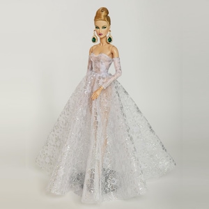 12in Doll Clothes White Strapless Bouffant Dress For Fashion Royalty Doll, FR2, FR6, Nuface, Poppy Parker Integrity Toy Outfit D021W