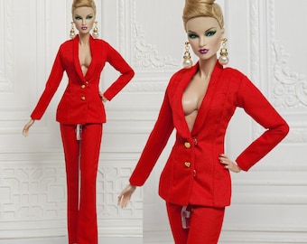 Puppenkleidung Fashion Royalty 12" FR2, FR6, Nuface Rot Anzug Shirt Hose D044R