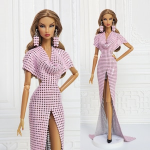 12in Doll Clothes Pastel Pink Metal Mesh Halter Neck Gala Dress For Fashion Royalty Doll FR2 Nuface, Poppy Parker Integrity Toy Outfit D002E